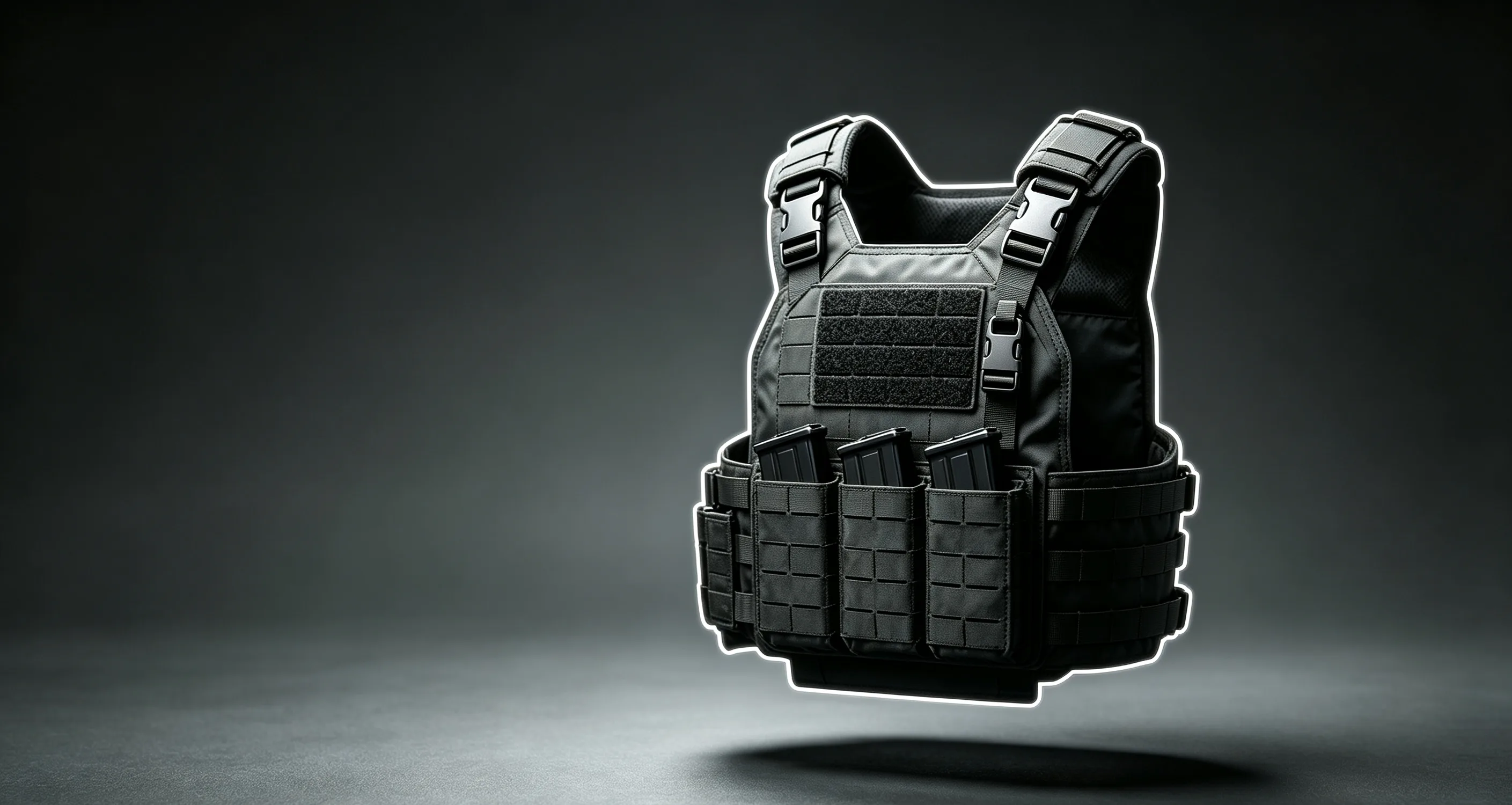 Professional tactical vest with MOLLE webbing and plate carrier system for security and law enforcement